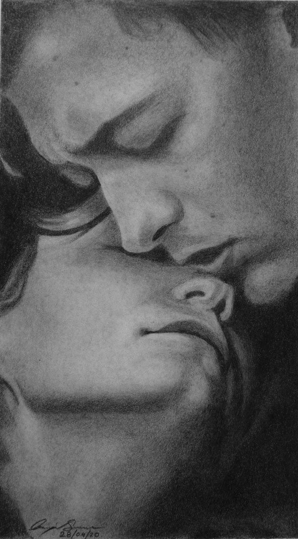 Photorealism portrait of man and woman embracing