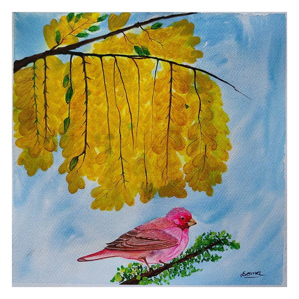 Pink Finch | Handmade Watercolour Painting on 300 GSM Paper