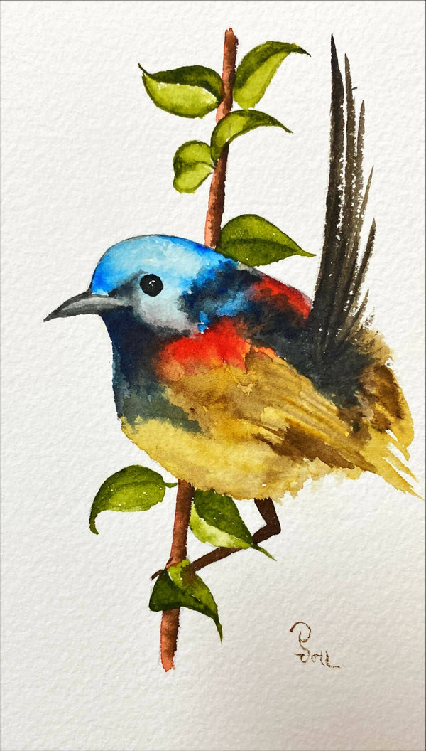 Print of Hand painted Vibrant Bird