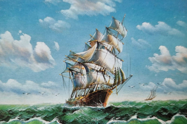 Ship in a ocean painting.