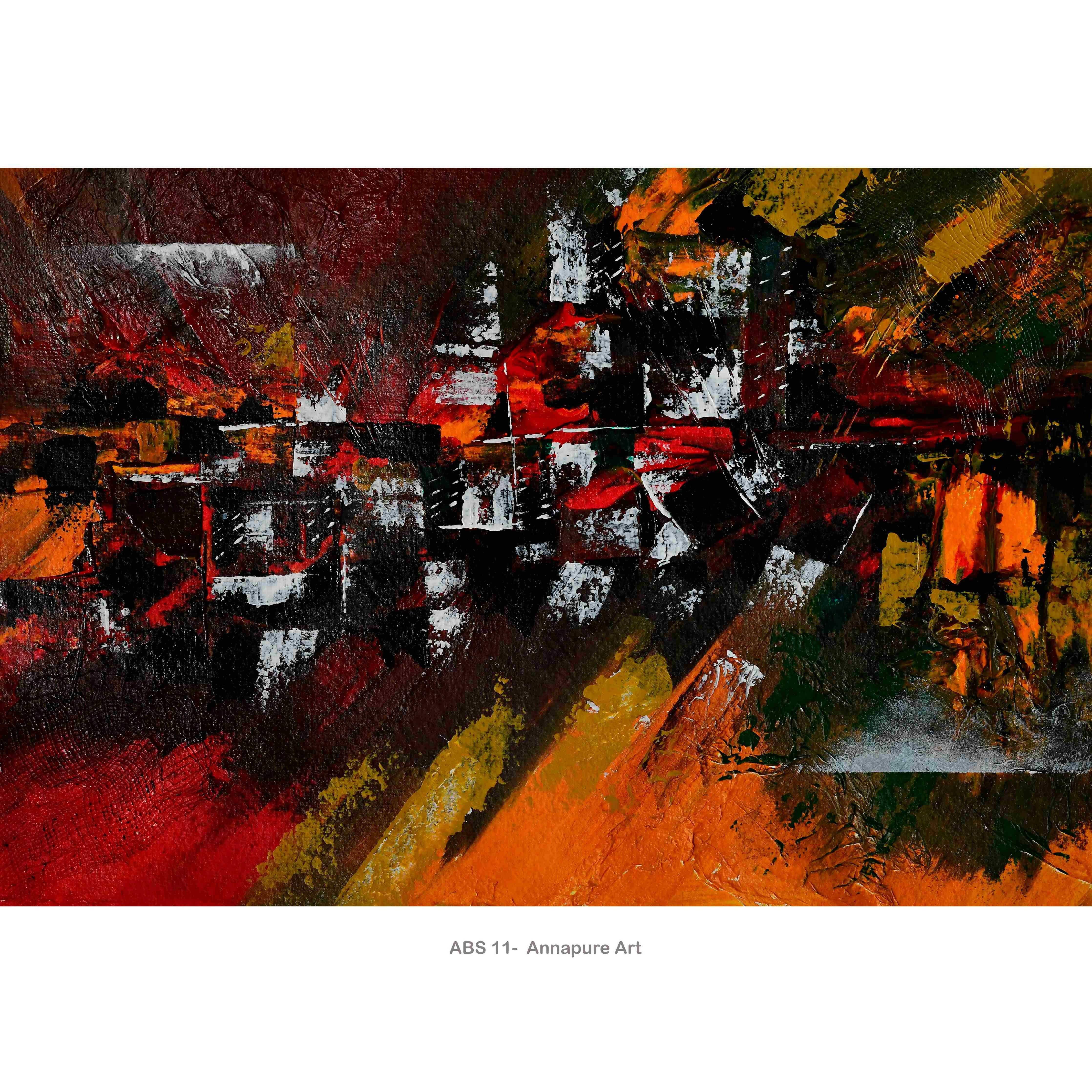 "Night town" Abstract, Acrylic on textured paper, wall art, Home and Office decor. ABS - 111
