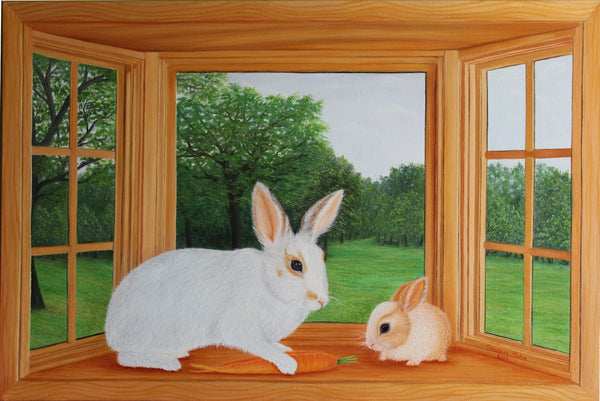 Rabbit and Bunny on Window