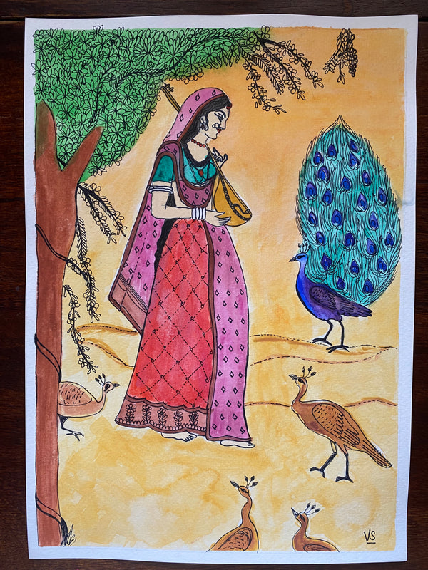 Rajasthani Village Woman (Rajasthani Miniature Painting)