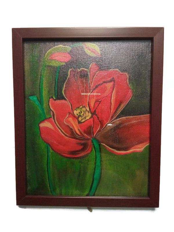red flower acrylic 8x10 canvas painting