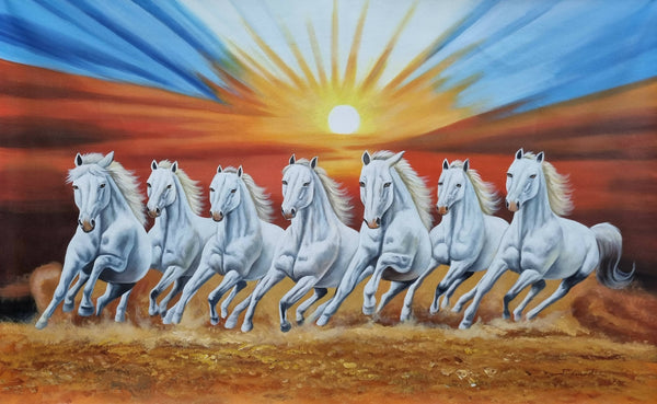 7 running horses painting vastu for sale.