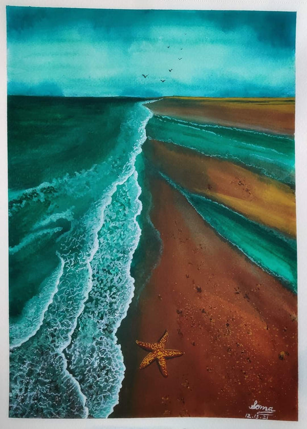 Seashore and a Starfish | Handmade Watercolour Painting On 300 Gsm Paper