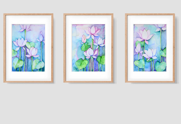Set of 3 - Water colour Lotus .