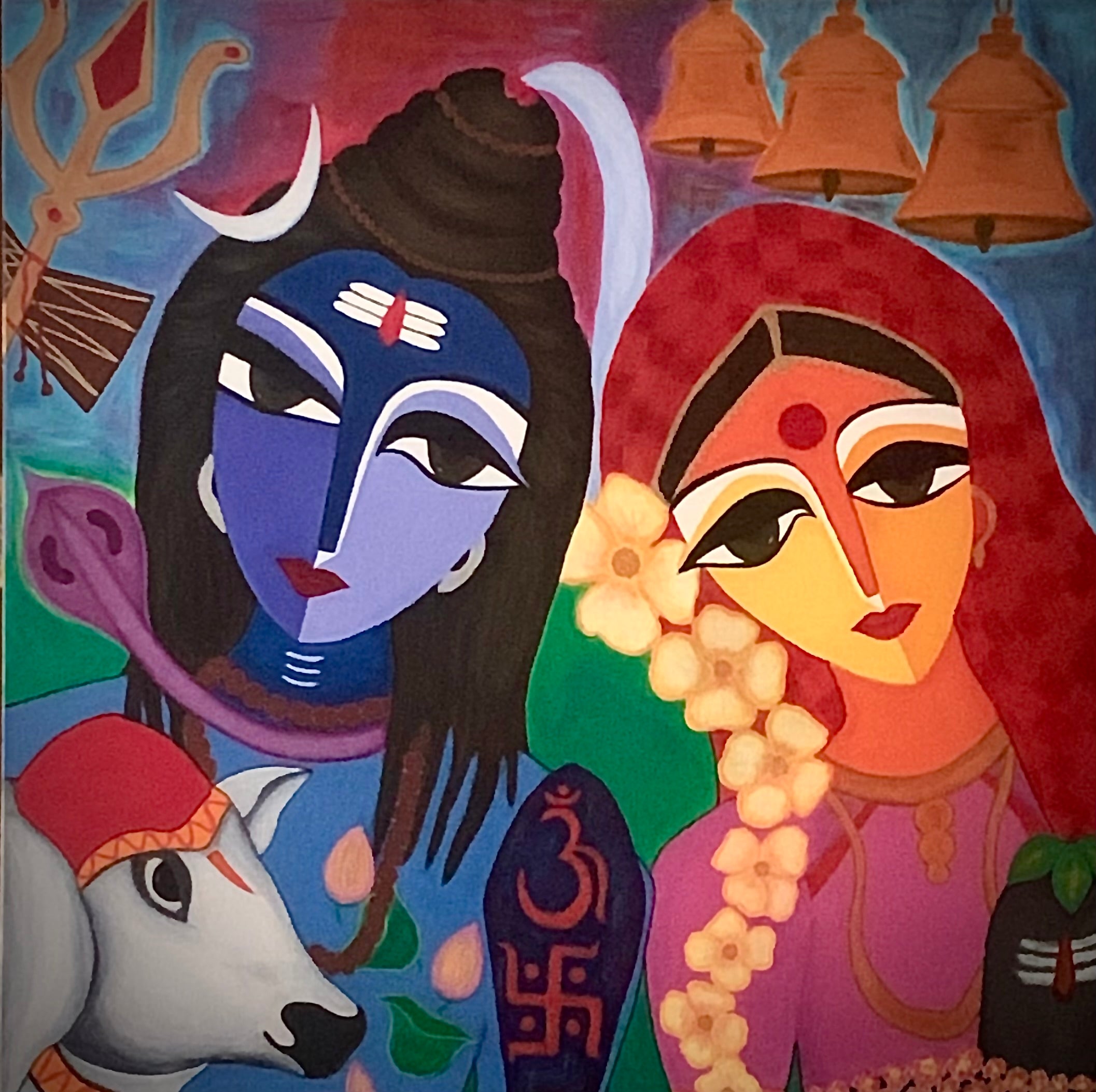Shiva and Parvati - Pen on Paper - 22 x 28 Inch - crafttatva.com