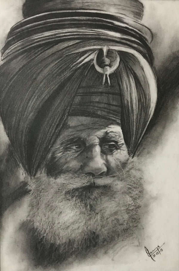 Sikhism nihang charcoal sketch (framed)