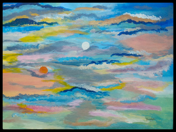 Sun Moon Landscape - Original Abstract Painting
