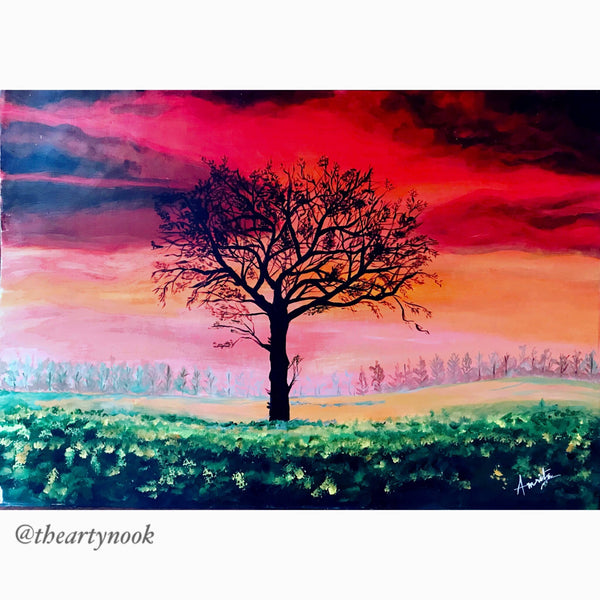 Sunset Painting Acrylic Original Abstract Tree Landscape