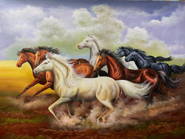 7 running horses painting