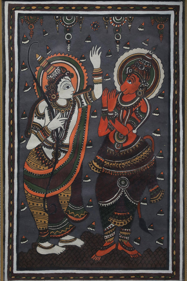 The kalamkari painting of lord ram & hanuman ji.