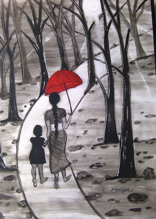 Walking in Sunshine black and white painting