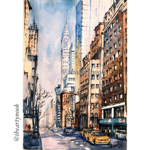 Watercolor Painting Cityscape Handmade Gallery Wall Art