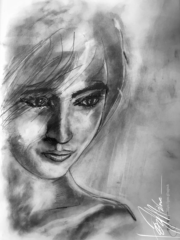Woman's portrait in charcoal...""