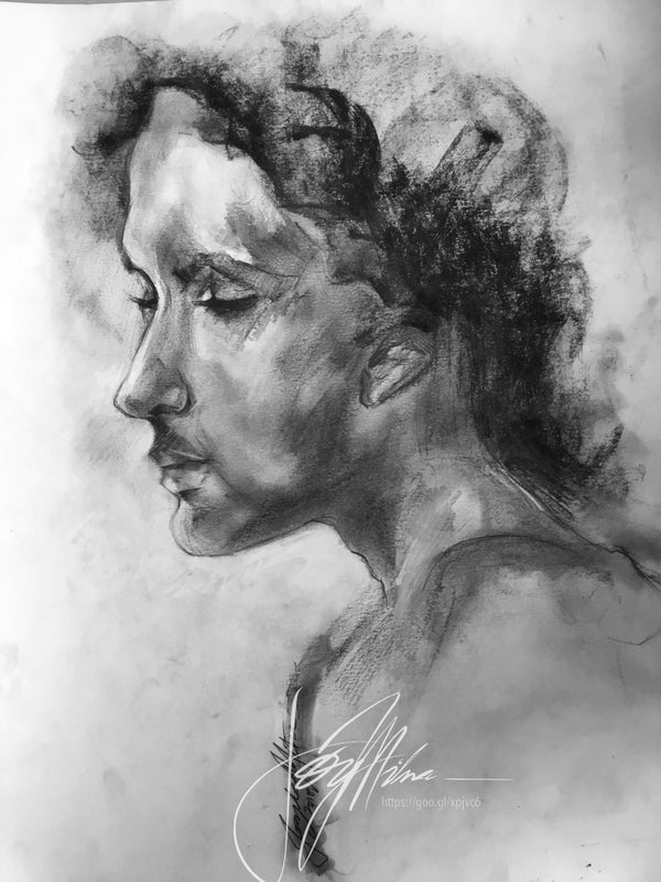 Woman's portrait in charcoal...