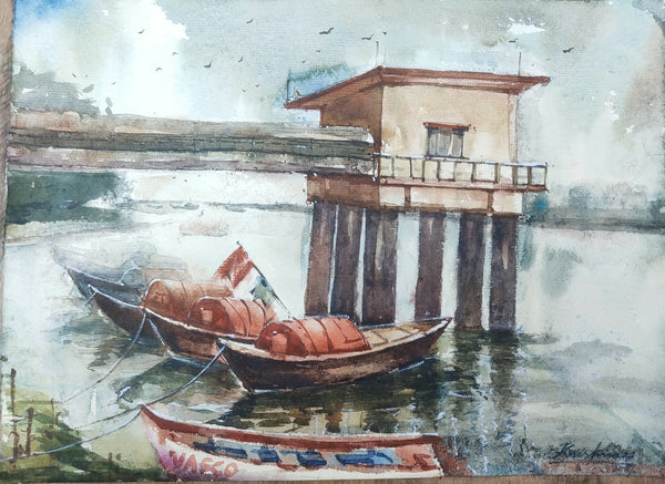 Babughat boats painting kolkata