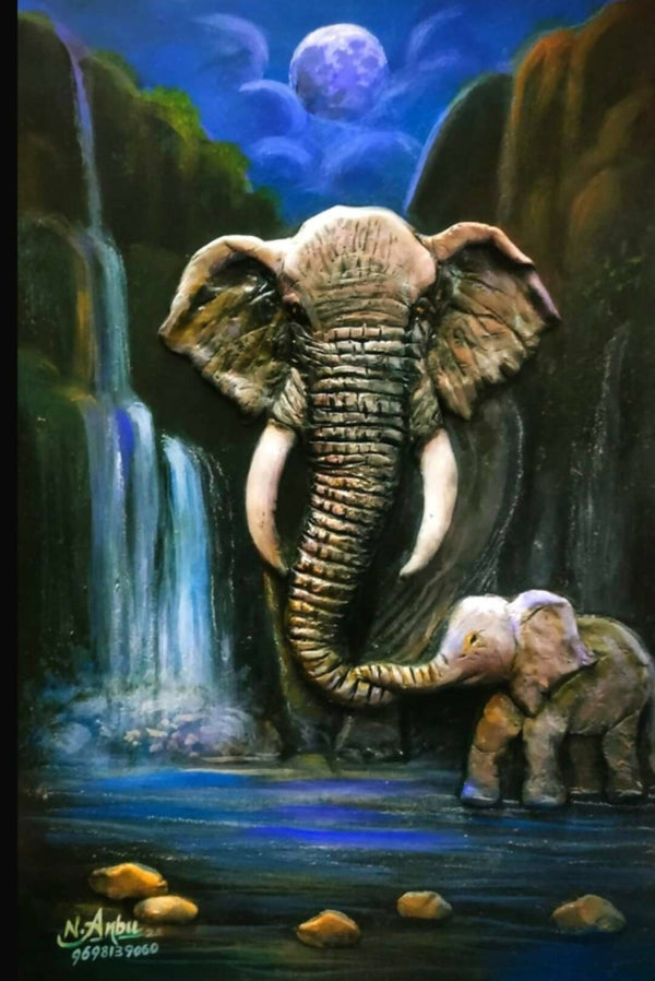 Beautiful Elephant Painting with Baby