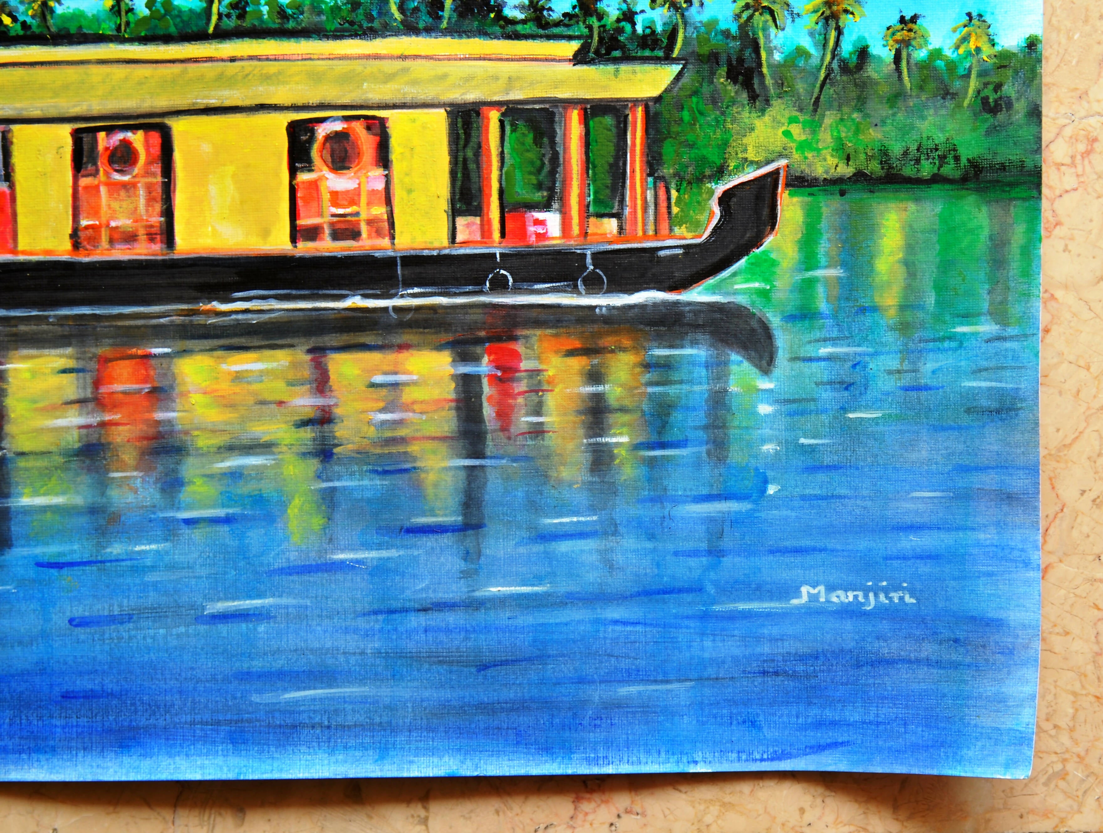 Boat scenery drawing. Beautiful scenery drawing. - YouTube