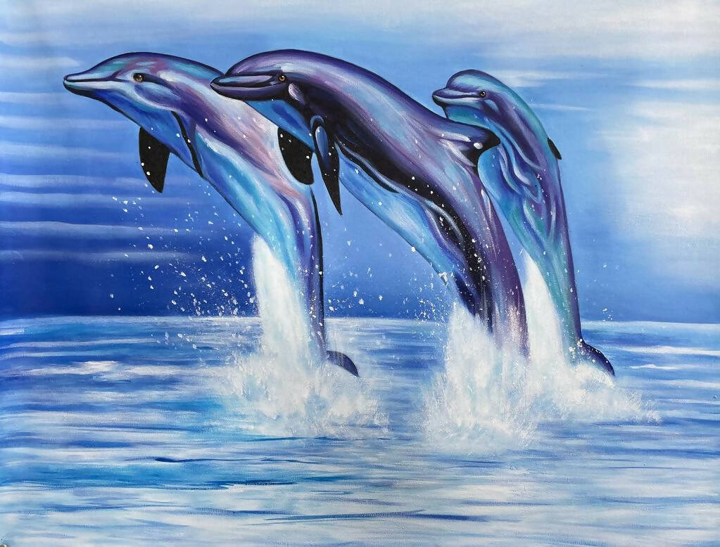 Buy DOLPHIN IN SEA BY ARTOHOLIC Handmade Painting by ARTOHOLIC