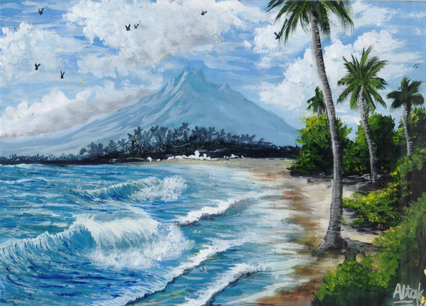 A lively Beach and a Mountain